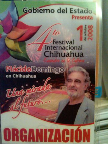 Gafete Concierto Placido Domingo en Chihuahua